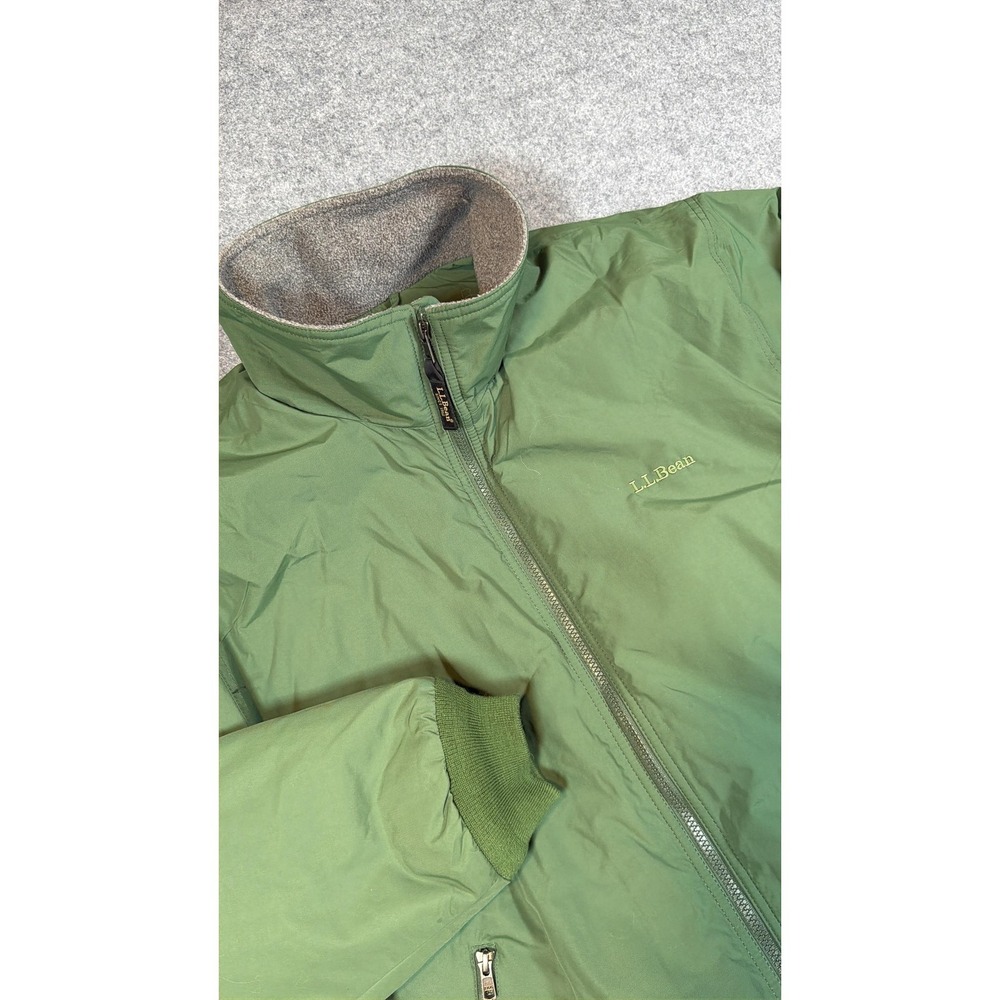 L.L.Bean Jacket Mens XL Green Nylon Bomber Fleece Lined Thinsulate Full Zip